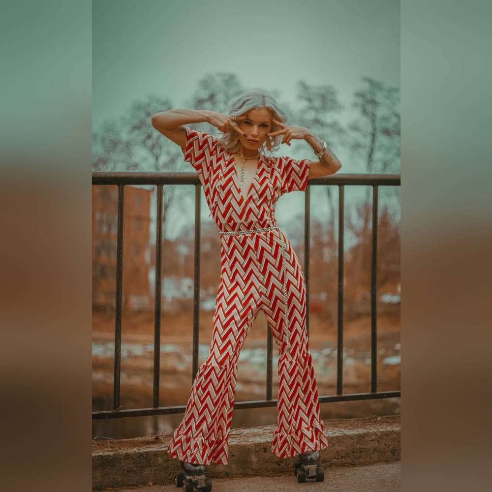 Retro bellbottom romper overalls